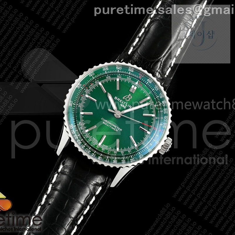 Breitling TF공장 브라이틀링 내비타이머 41 그린다이얼 블랙가죽스트랩 Navitimer 41 SS TF 1_1 Best Edition Green Dial on Black Leather Strap A2824 - 제이샵