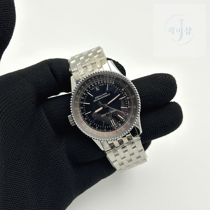 TF공장 38MM 브라이틀링 내비타이머 블랙다이얼 악어가죽스트랩 Navitimer 1 SS 38mm Black Bezel Black Dial on Black Croco Strap A2824