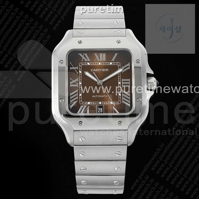 AF공장 까르띠에 산토스 라지 브라운다이얼 브레이슬릿 Santos de Cartier 40mm SS AF 1_1 Best Edition Brown Dial on SS SmartLinks Bracelet MIYOTA 9015