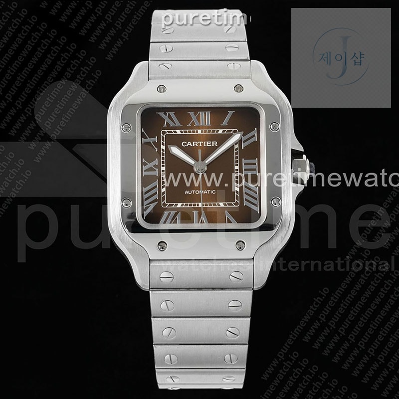 AF공장 까르띠에 산토스 미디움 브라운다이얼 브레이슬릿 Santos de Cartier 35mm SS AF 1_1 Best Edition Brown Dial on SS SmartLinks Bracelet MIYOTA 9015