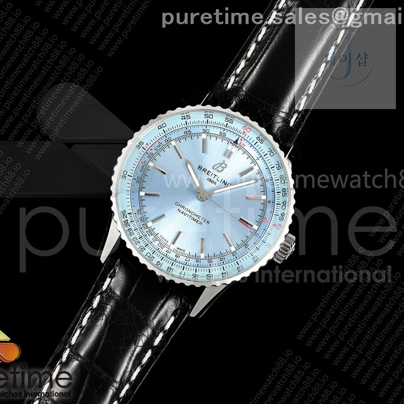 TF공장 브라이틀링 내비타이머 41 아이스블루다이얼 블랙가죽스트랩 Navitimer 41 SS TF 1_1 Best Edition Ice Blue Dial on Black Leather Strap A2824