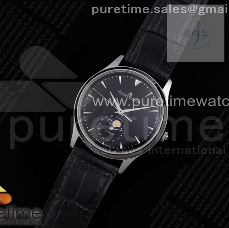 AZ공장 예거 울씬문 블랙다이얼 가죽스트랩 Master Ultra Thin Moon SS AZF 1_1 Best Edition Black Dial on Black Leather Strap A925