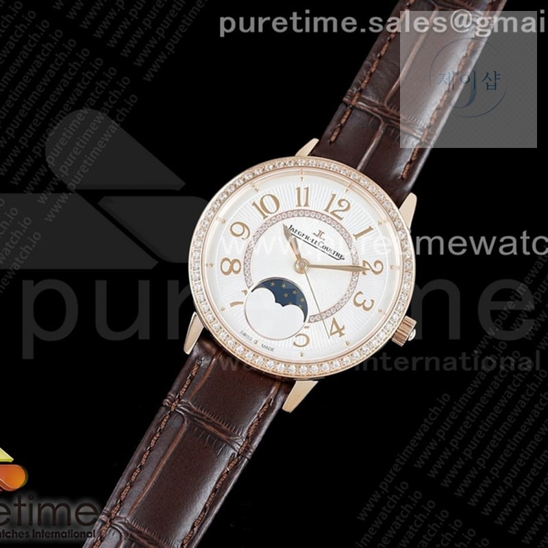 ZF공장 랑데뷰 로골 화이트텍스쳐다이얼 가죽스트랩 Rendez-Vous Moon Medium RG ZF 1_1 Best Edition White Textured Dial Diamonds Bezel on Brown Leather Strap A935
