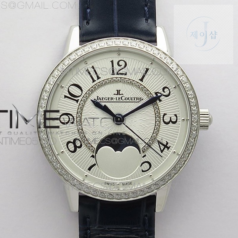 ZF공장 랑데뷰 화이트텍스쳐다이얼 가죽스트랩 Rendez-Vous Night & Day SS ZF 1_1 Best Edition White Textured Dial Diamonds Bezel on Blue Leather Strap A898