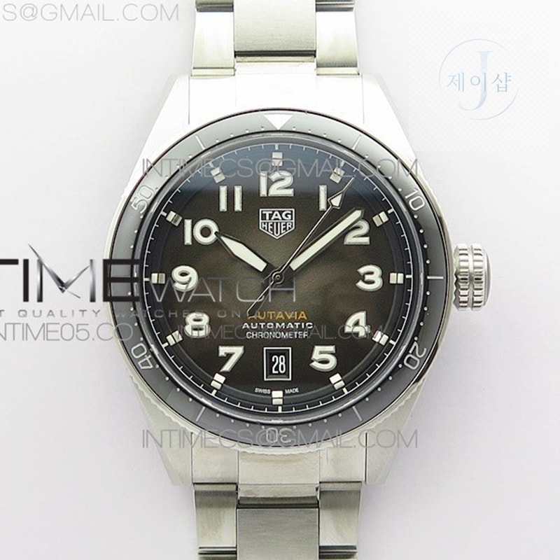 KOR공장 태그호이어 오타비아 그레이다이얼 Autavia WBE5116 42mm SS KOR 1_1 Best Edition Black Ceramic bezel Gray Dial on SS Bracelet SW200