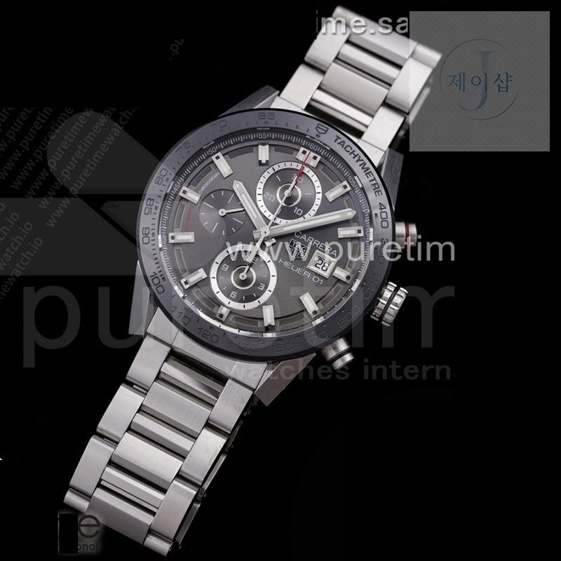 XF공장 칼리버호이어 그레이다이얼 43MM Calibre Heuer 01 Chrono SS XF 1_1 Best Edition Gray Dial on SS Bracelet Strap A1887