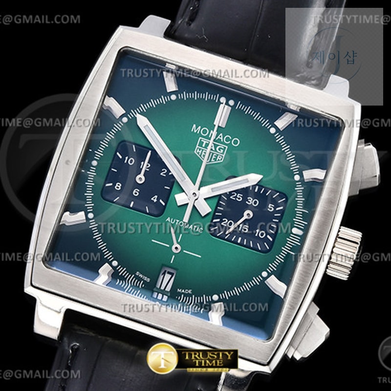 태그호이어 모나코 크로노그래프 그린옴브르다이얼 가죽스트랩 Tag Monaco Chronograph SS_LE Green Jap VK64A