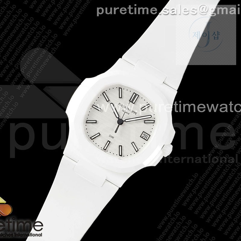AMG공장 파텍필립 노틸러스 5711 화이트풀세라믹 화이트다이얼 화이트러버스트랩 AET Nautilus 5711 White Ceramic AMGF Best Edition White Dial on White Rubber Strap MIYOTA 9015