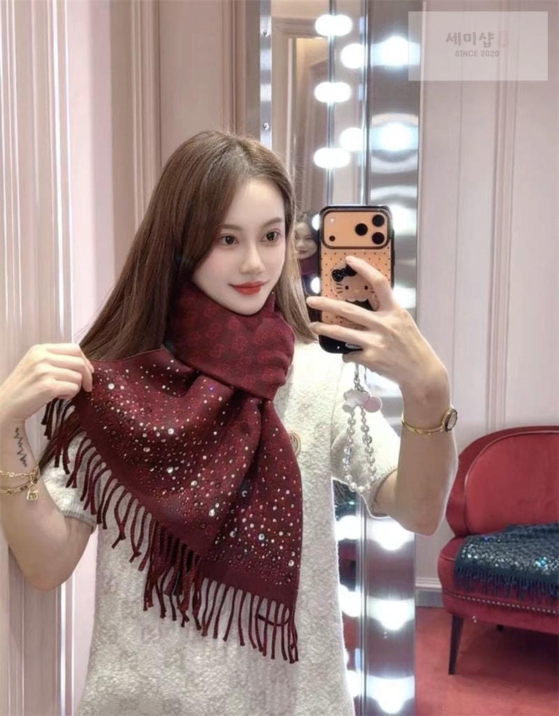 구찌 구찌 보르도 크리스털 장식 GG 울 스카프 악세사리 6번 이미지