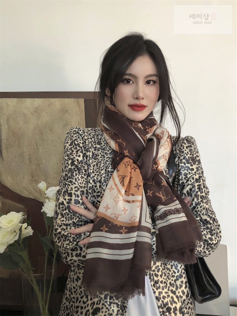 루이비통 루이비통 모노그램 체크 캐시미어 스카프 오렌지 브라운 악세사리 7번 이미지