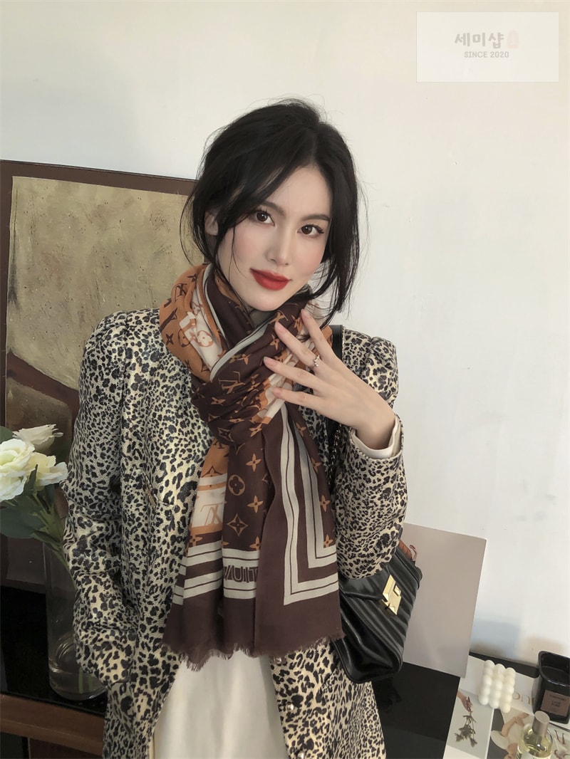 루이비통 루이비통 모노그램 체크 캐시미어 스카프 오렌지 브라운 악세사리 10번 이미지