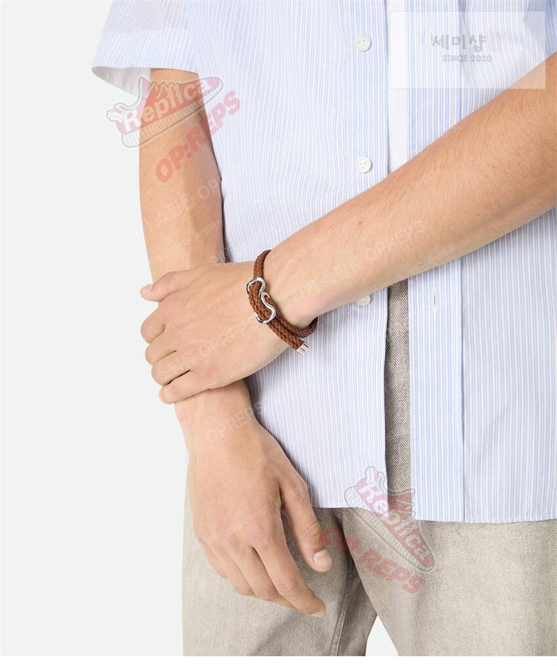 Bottega Veneta 보테가베네타 스털링 실버 브레이드 나파 레더 브레이슬릿 829387 브라운 악세사리 4번 이미지