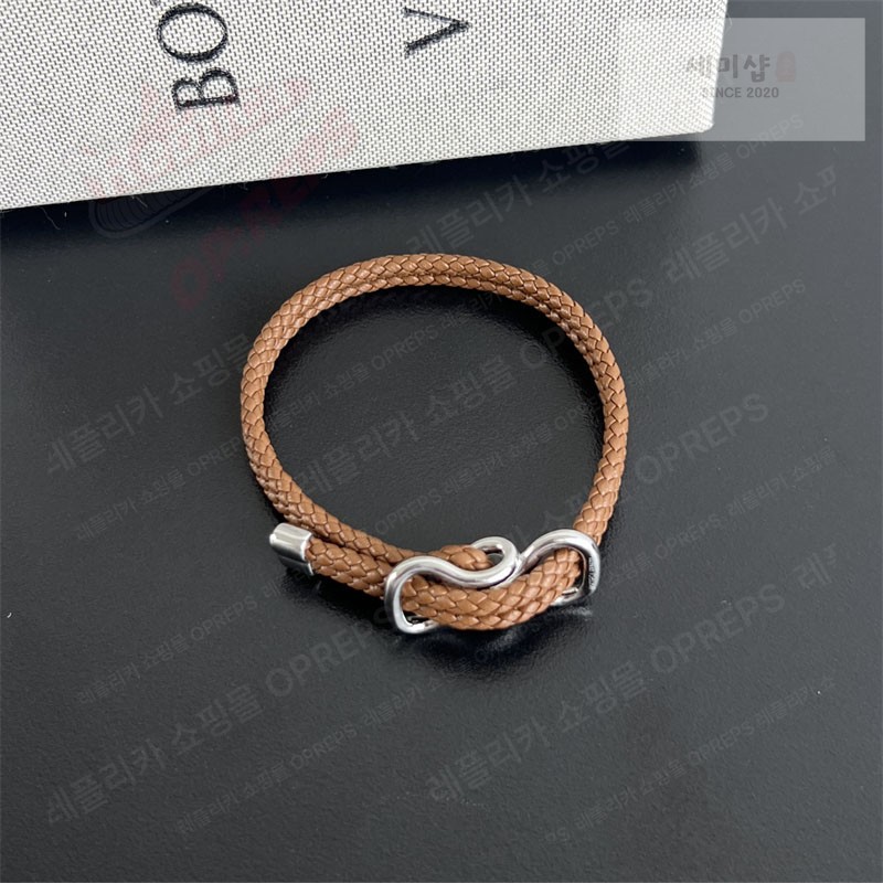 Bottega Veneta 보테가베네타 스털링 실버 브레이드 나파 레더 브레이슬릿 829387 브라운 악세사리 13번 이미지