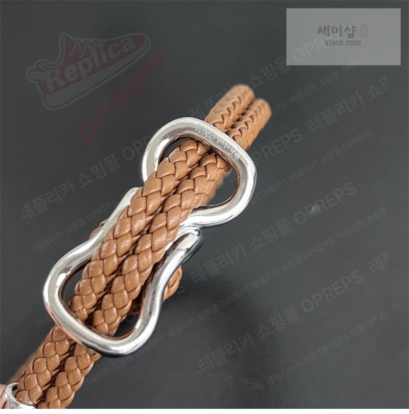 Bottega Veneta 보테가베네타 스털링 실버 브레이드 나파 레더 브레이슬릿 829387 브라운 악세사리 15번 이미지