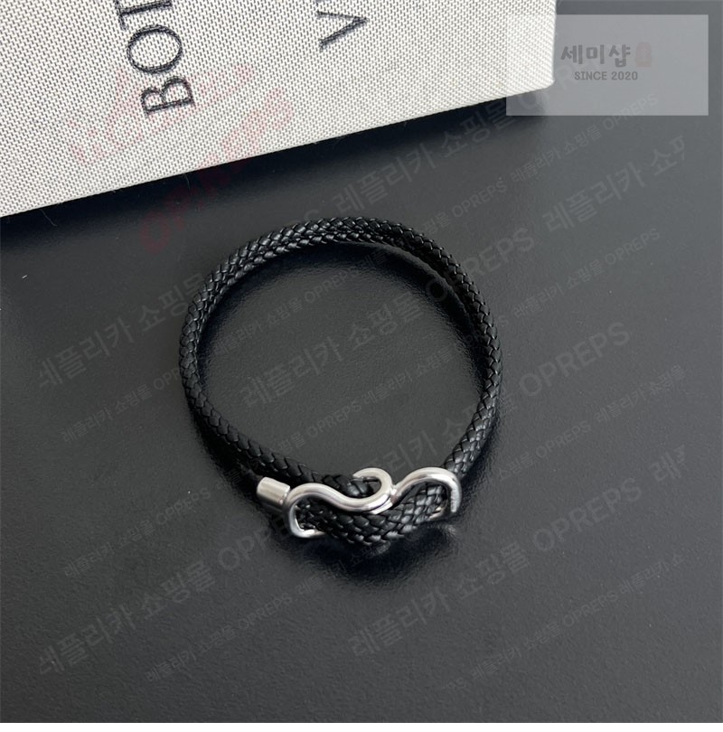 Bottega Veneta 보테가베네타 스털링 실버 브레이드 나파 레더 브레이슬릿 829387 브라운 악세사리 19번 이미지
