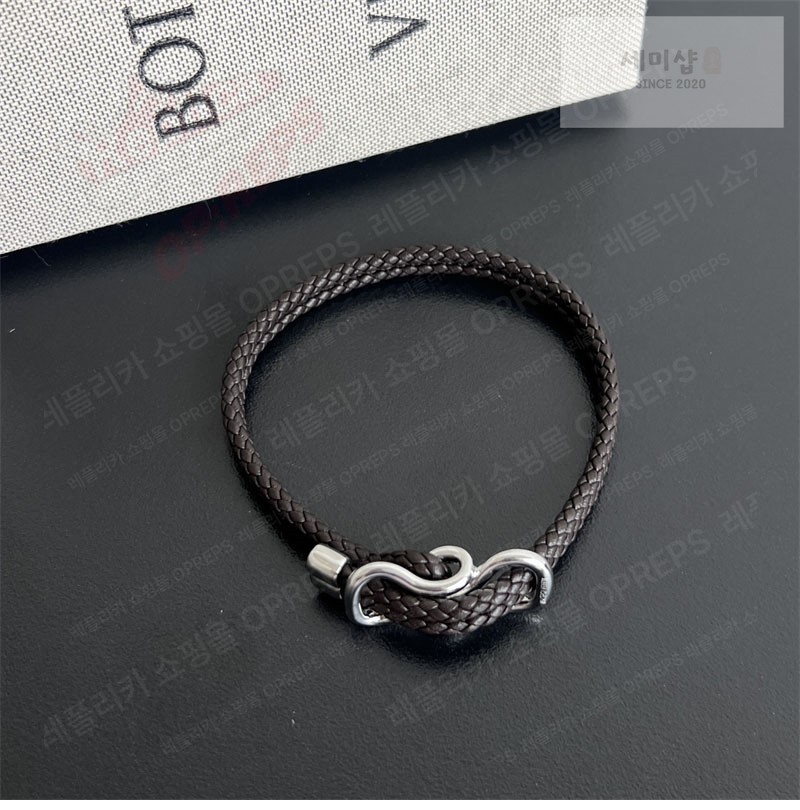 Bottega Veneta 보테가베네타 스털링 실버 브레이드 나파 레더 브레이슬릿 829387 브라운 악세사리 31번 이미지