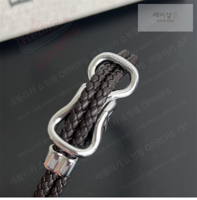 Bottega Veneta 보테가베네타 스털링 실버 브레이드 나파 레더 브레이슬릿 829387 브라운 악세사리 33번 이미지