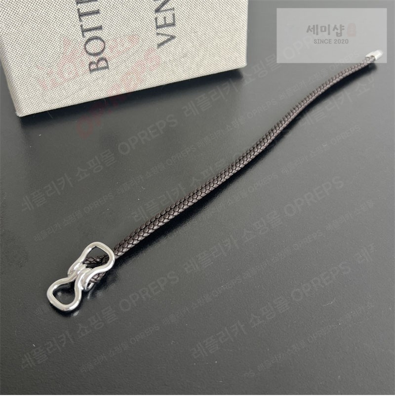 Bottega Veneta 보테가베네타 스털링 실버 브레이드 나파 레더 브레이슬릿 829387 브라운 악세사리 34번 이미지