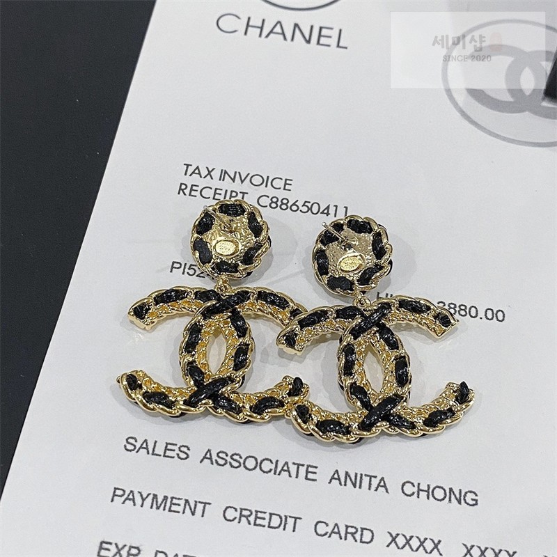 C H A N E L 샤넬 레더 체인 인터로킹 CC 펄 드롭 이어링 악세사리 6번 이미지