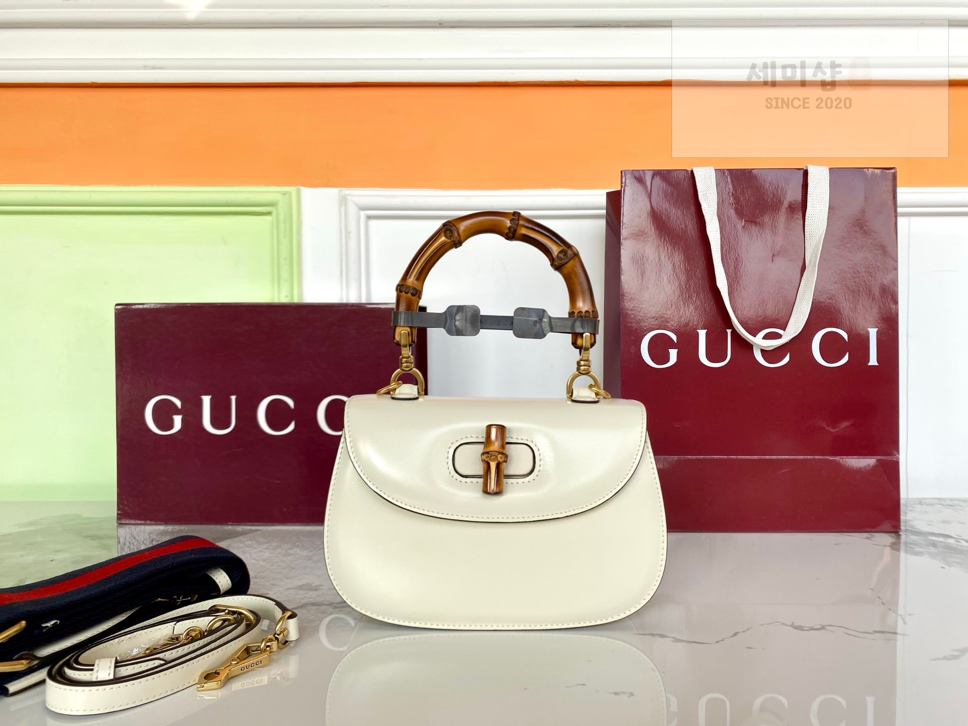 Gucci 구찌 뱀부 1947 스몰 탑 핸들 화이트 Bag 1번 이미지