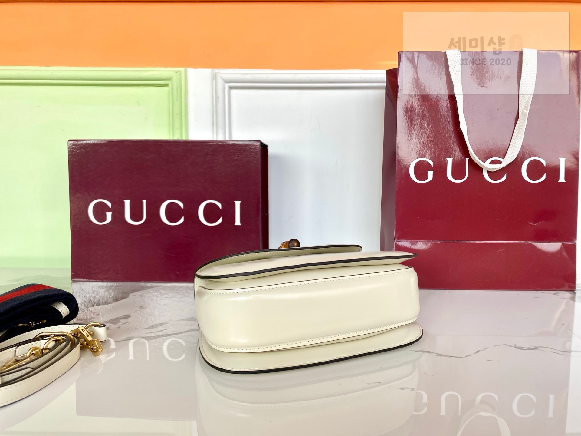 Gucci 구찌 뱀부 1947 스몰 탑 핸들 화이트 Bag 4번 이미지