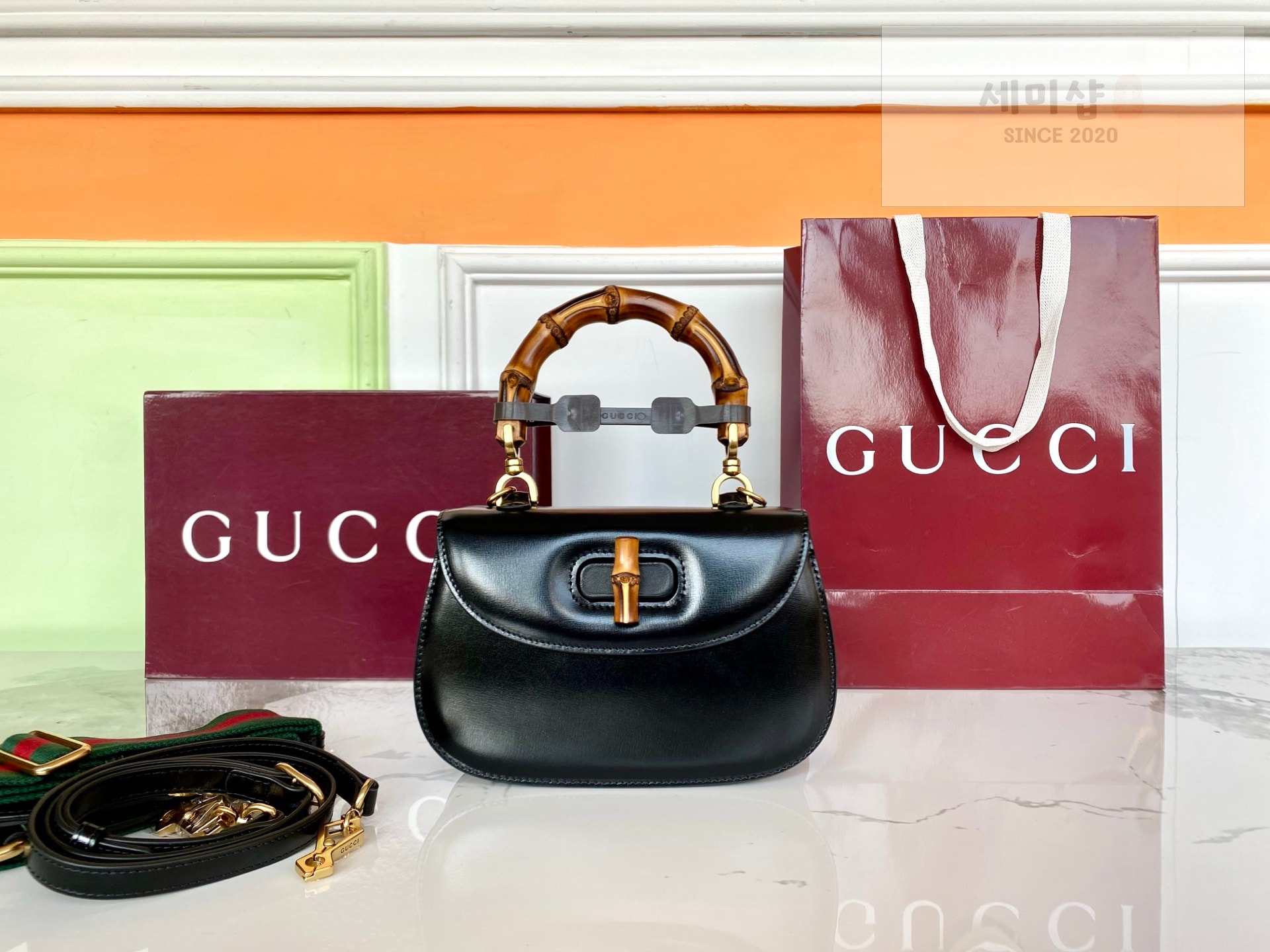 Gucci 구찌 뱀부 1947 스몰 탑 핸들 블랙 Bag 1번 이미지