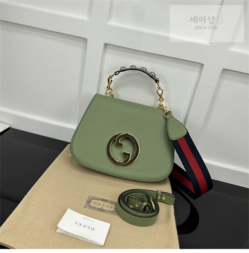 Gucci 구찌 블론디 미니엄 탑 핸들백 그린/레더 721172 Bag 7번 이미지