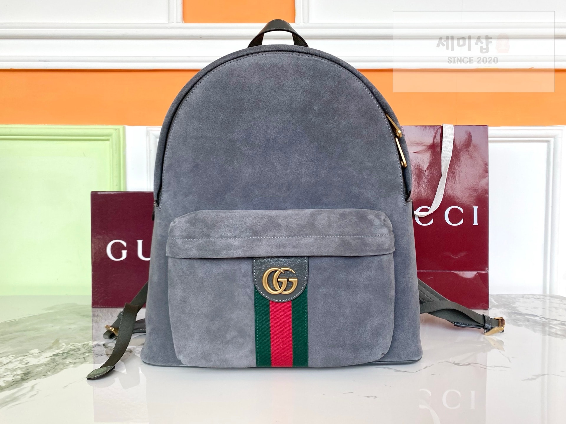 Gucci 구찌 오피디아 미디움 백팩 그레이 스웨이드 Bag 1번 이미지