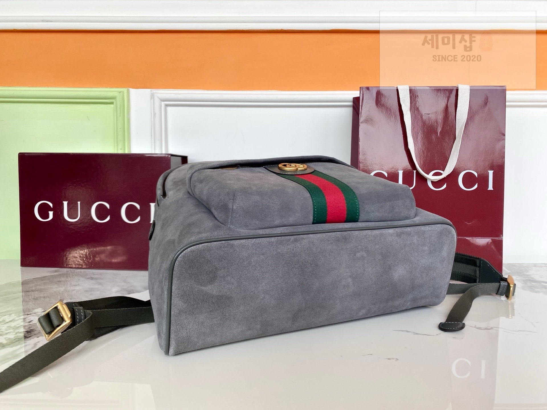 Gucci 구찌 오피디아 미디움 백팩 그레이 스웨이드 Bag 4번 이미지