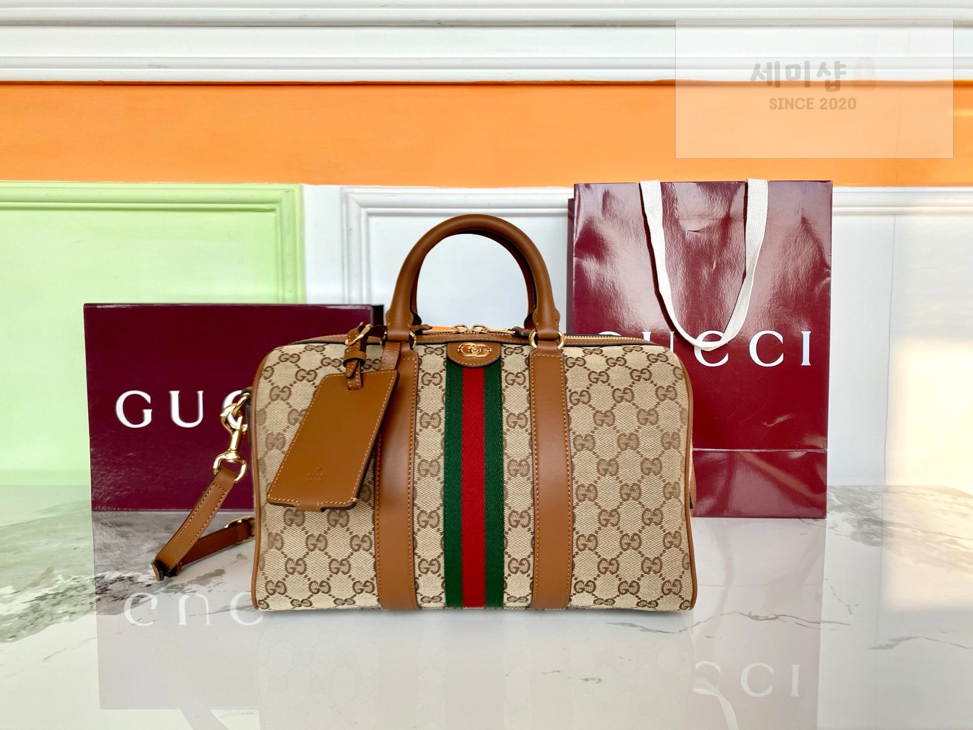 Gucci 구찌 오피디아 미디움 보스턴백 브라운 레더 모노그램 Bag 1번 이미지