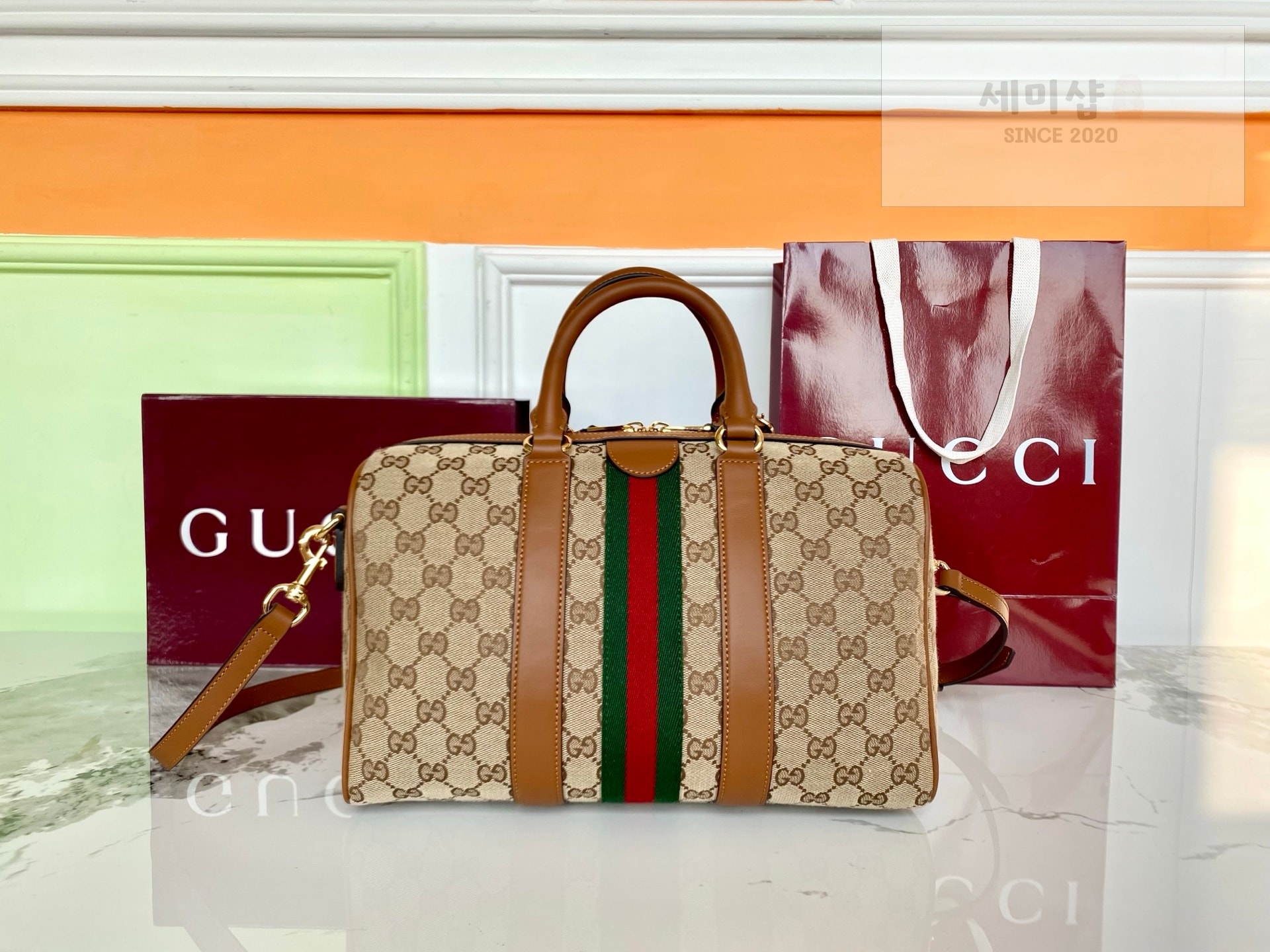 Gucci 구찌 오피디아 미디움 보스턴백 브라운 레더 모노그램 Bag 2번 이미지