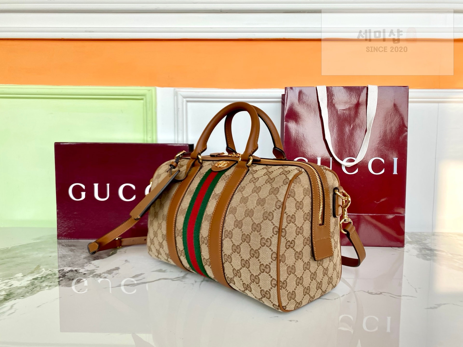 Gucci 구찌 오피디아 미디움 보스턴백 브라운 레더 모노그램 Bag 3번 이미지