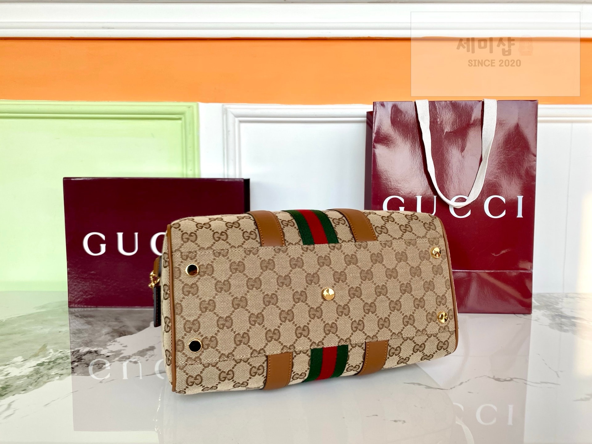Gucci 구찌 오피디아 미디움 보스턴백 브라운 레더 모노그램 Bag 4번 이미지