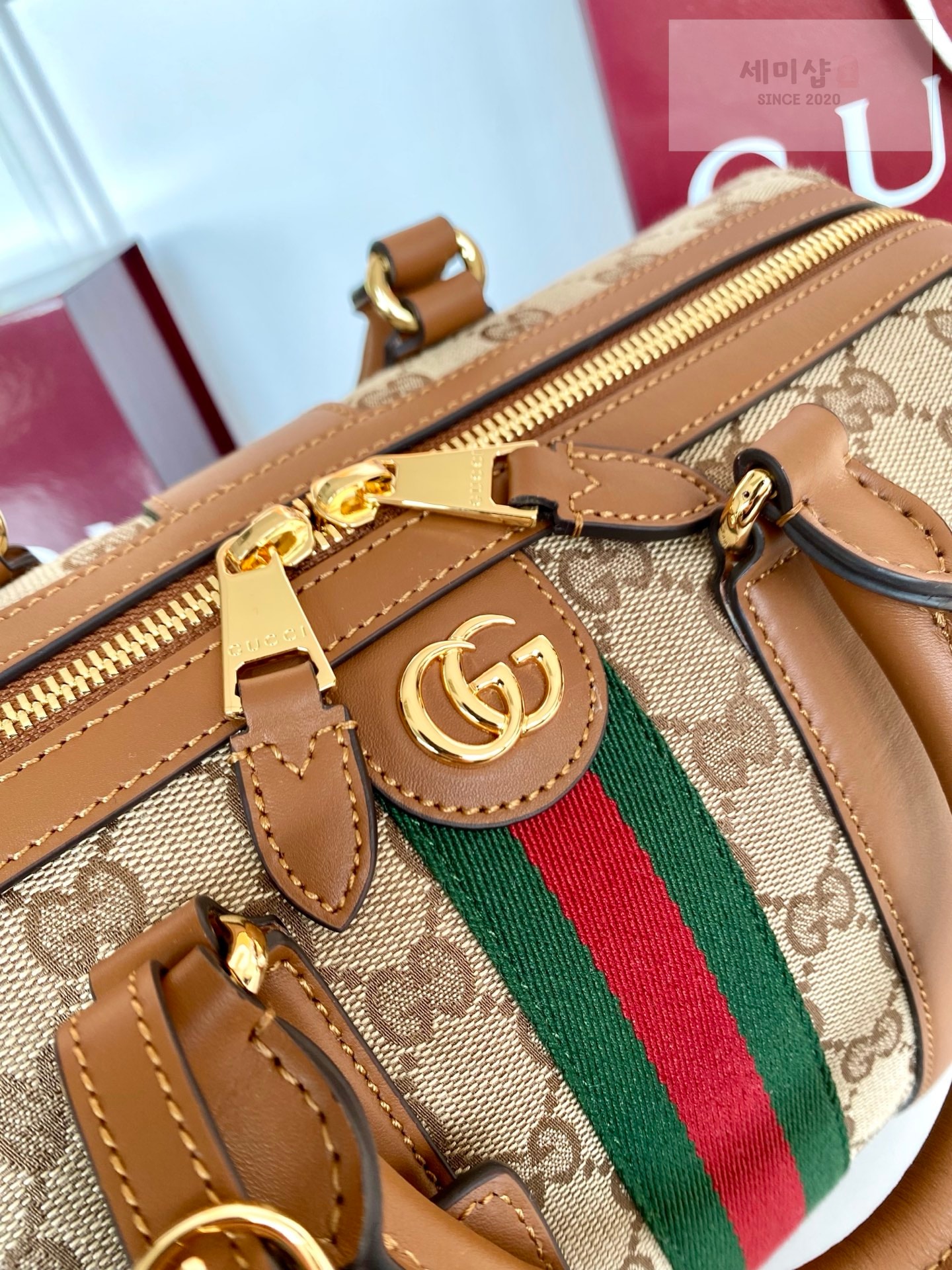 Gucci 구찌 오피디아 미디움 보스턴백 브라운 레더 모노그램 Bag 6번 이미지