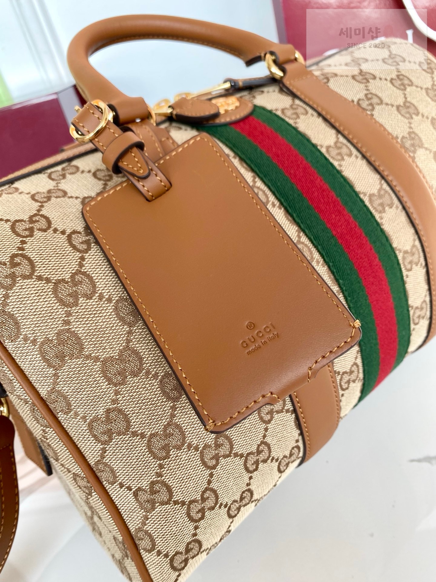 Gucci 구찌 오피디아 미디움 보스턴백 브라운 레더 모노그램 Bag 7번 이미지