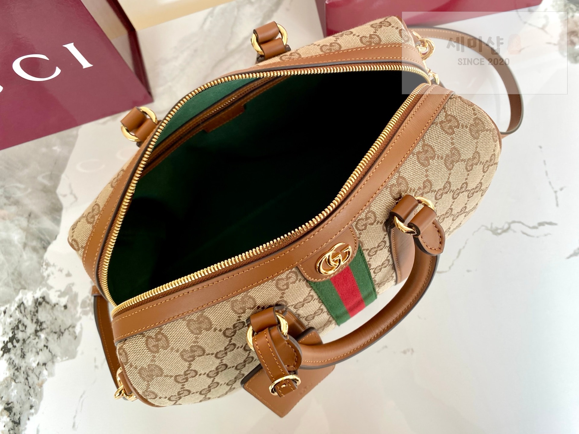 Gucci 구찌 오피디아 미디움 보스턴백 브라운 레더 모노그램 Bag 8번 이미지