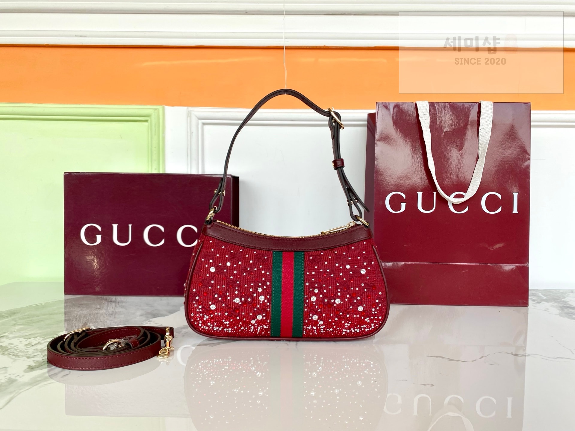 Gucci 구찌 오피디아 크리스탈 스몰 숄더백 로쏘 앙코라 레드 Bag 2번 이미지