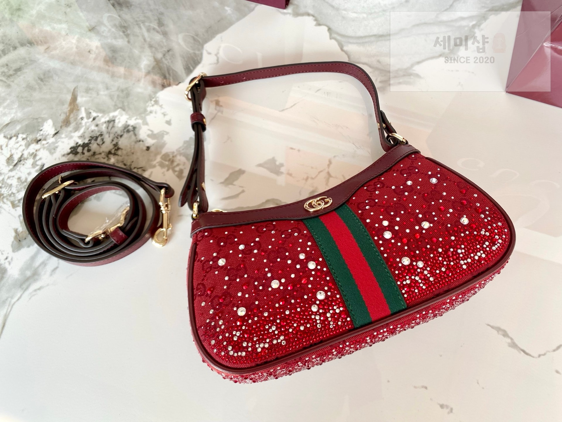 Gucci 구찌 오피디아 크리스탈 스몰 숄더백 로쏘 앙코라 레드 Bag 5번 이미지