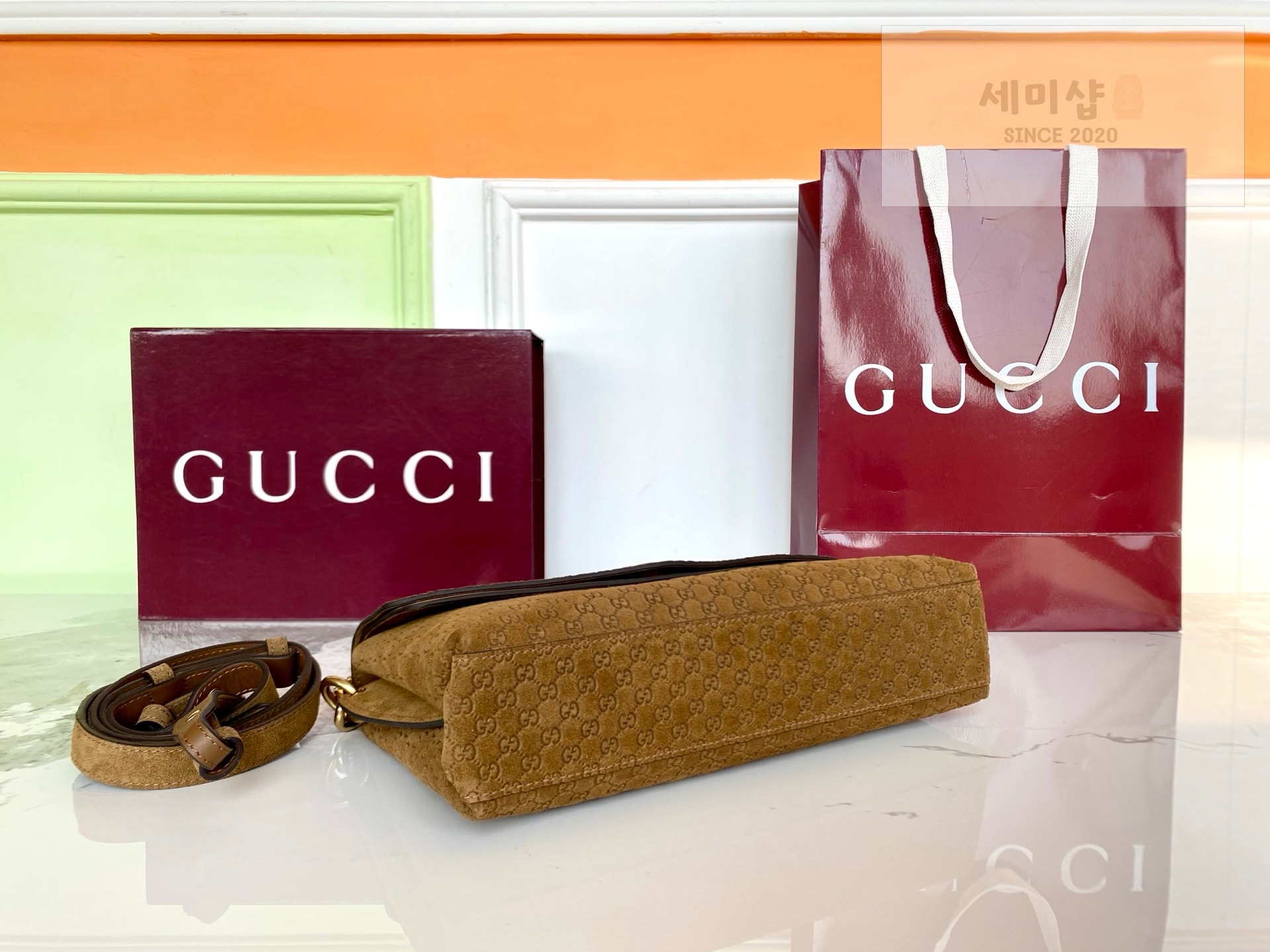 Gucci 구찌 체인 미디움 숄더백 브라운 스웨이드 Bag 4번 이미지