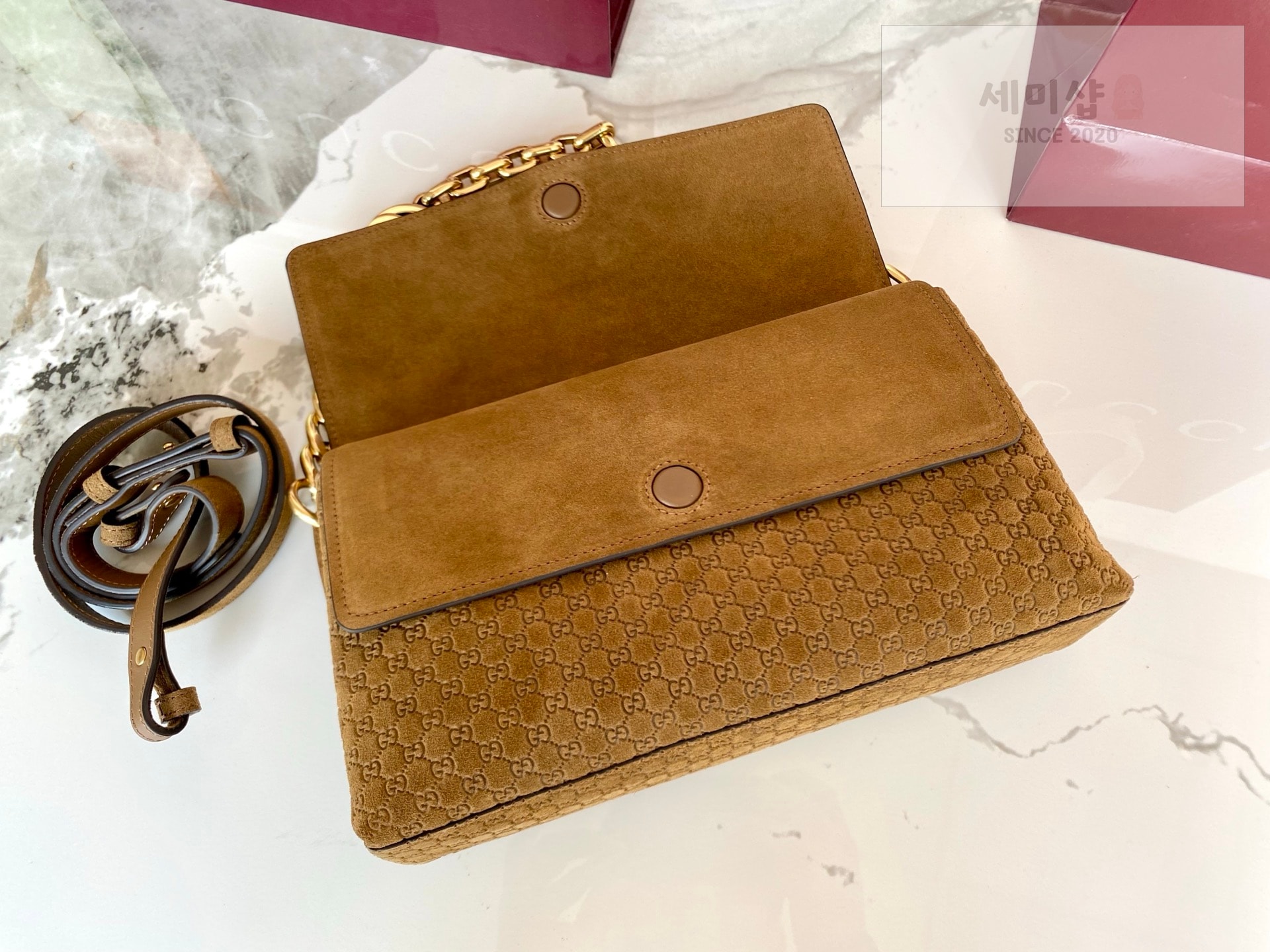 Gucci 구찌 체인 미디움 숄더백 브라운 스웨이드 Bag 6번 이미지