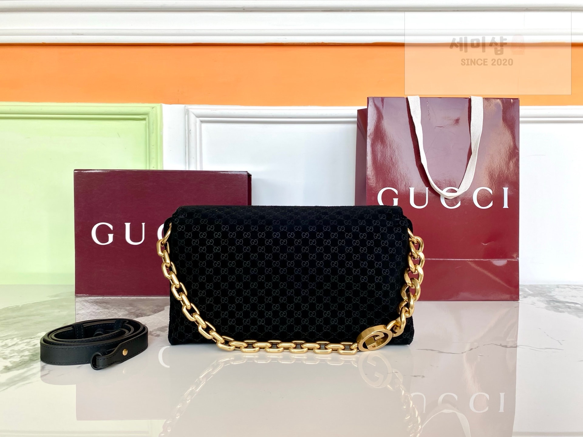 Gucci 구찌 체인 미디움 숄더백 블랙 스웨이드 Bag 2번 이미지