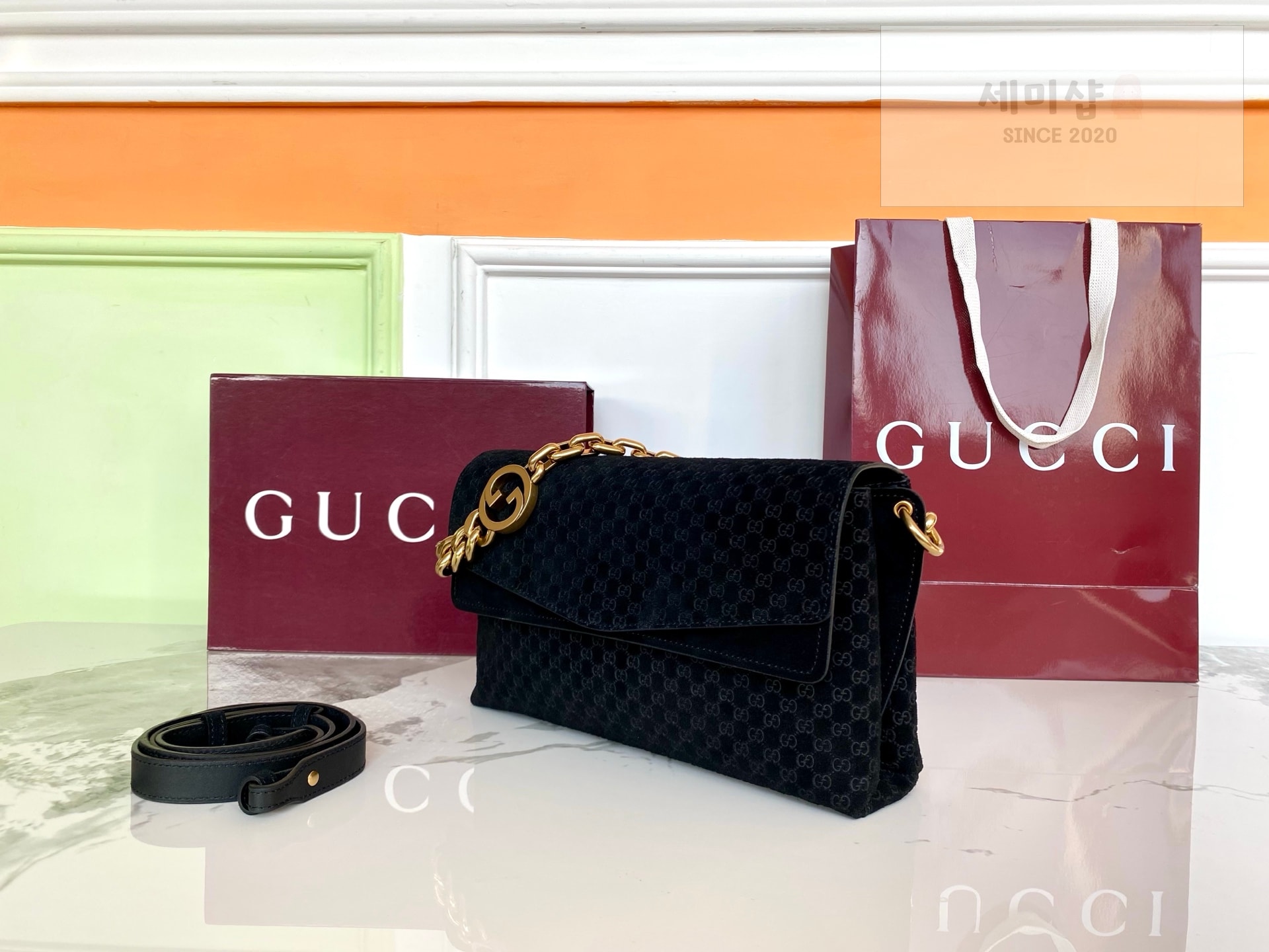 Gucci 구찌 체인 미디움 숄더백 블랙 스웨이드 Bag 3번 이미지