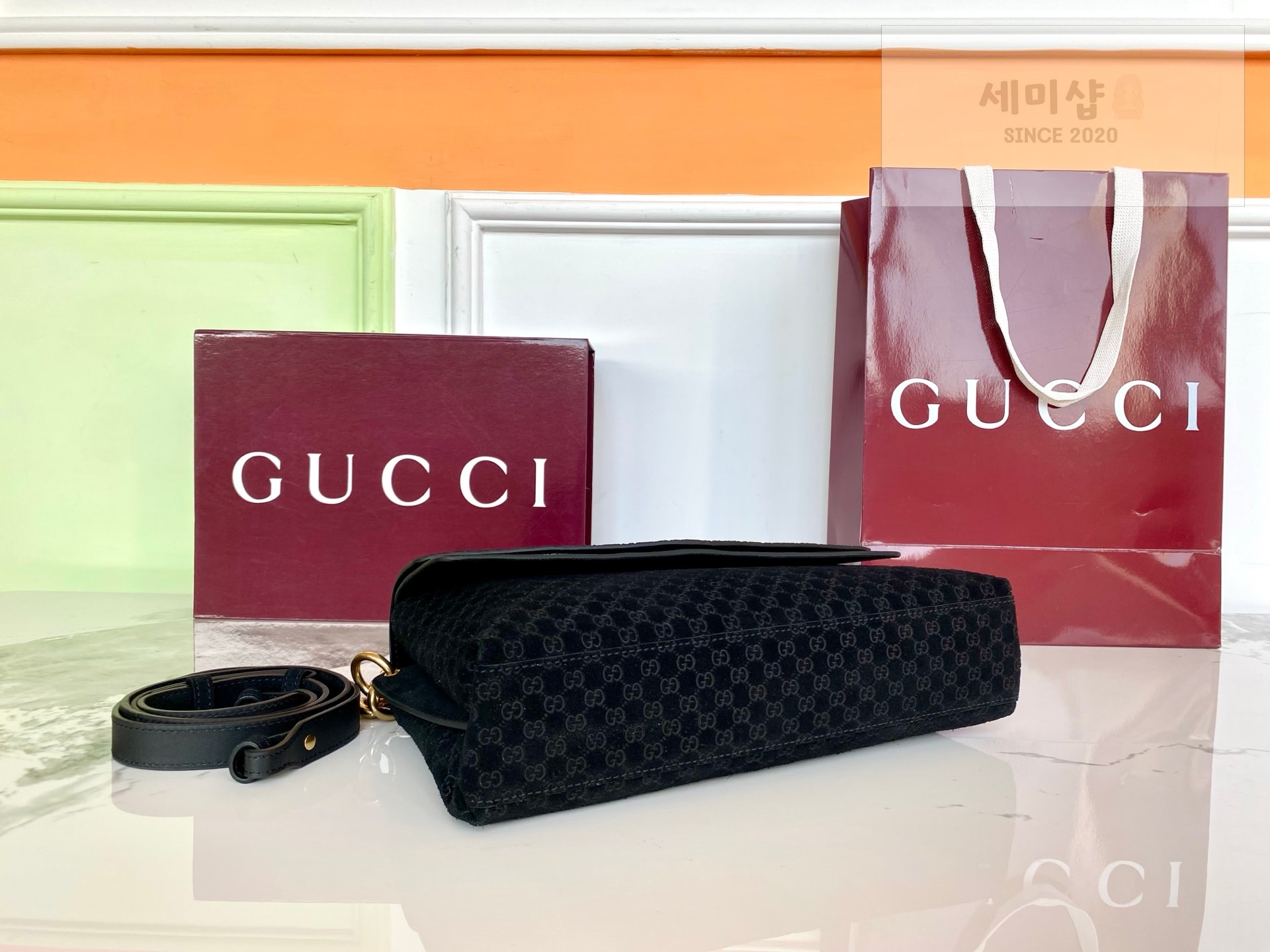 Gucci 구찌 체인 미디움 숄더백 블랙 스웨이드 Bag 4번 이미지