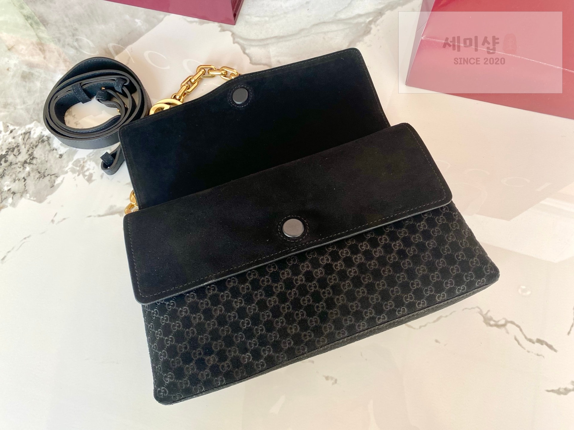 Gucci 구찌 체인 미디움 숄더백 블랙 스웨이드 Bag 6번 이미지