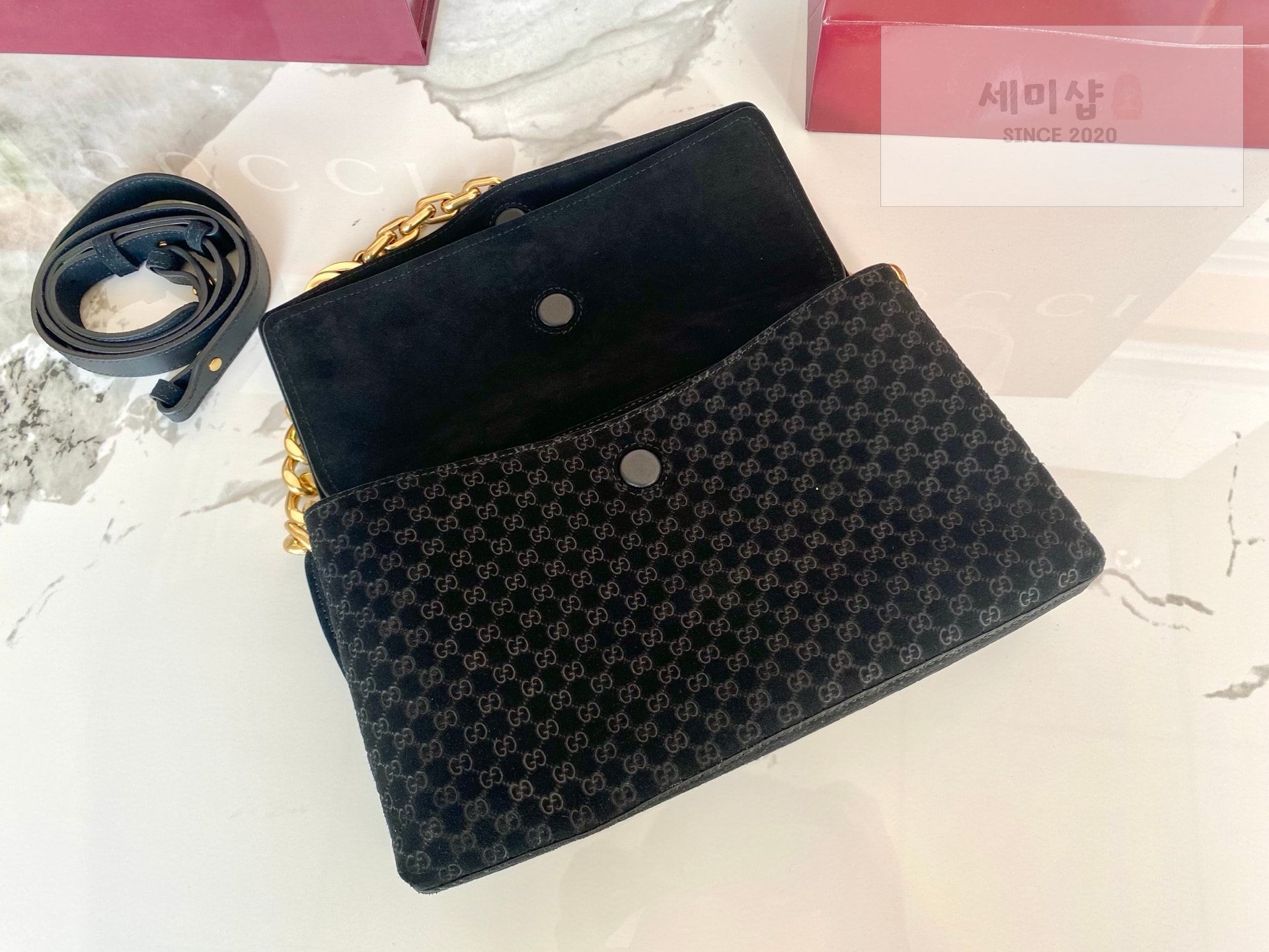 Gucci 구찌 체인 미디움 숄더백 블랙 스웨이드 Bag 7번 이미지