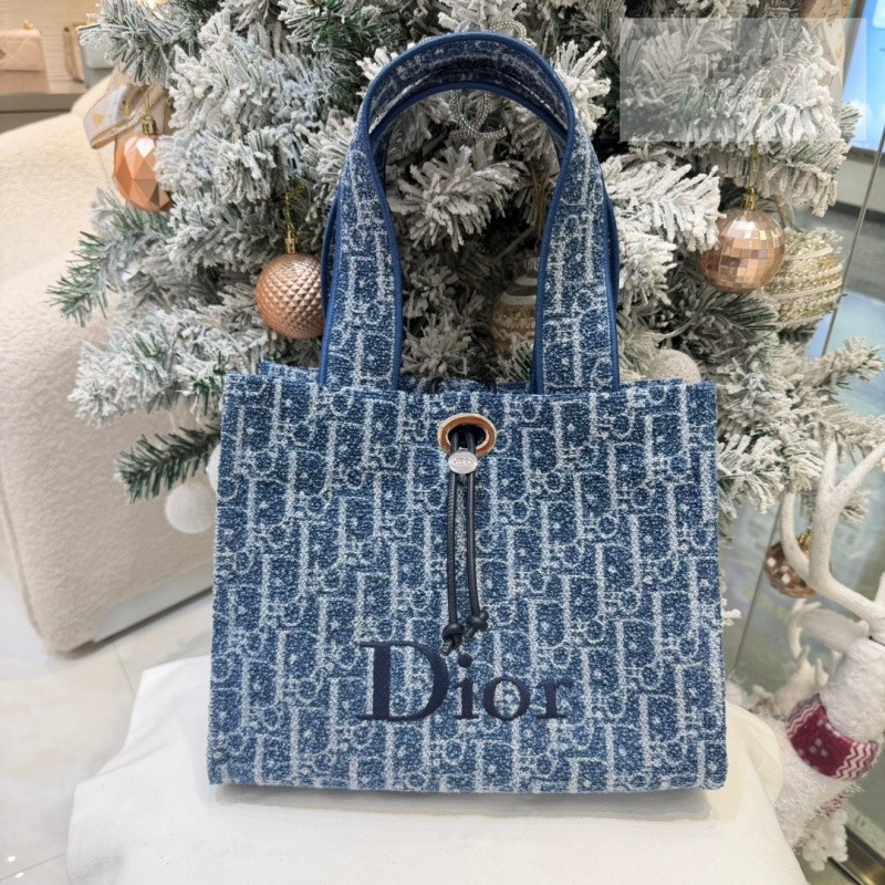 D I O R 디올 리비에라 스펀지 이펙트 북 토트 백 스몰 블루 오블리크 패브릭 블루 Bag 7번 이미지