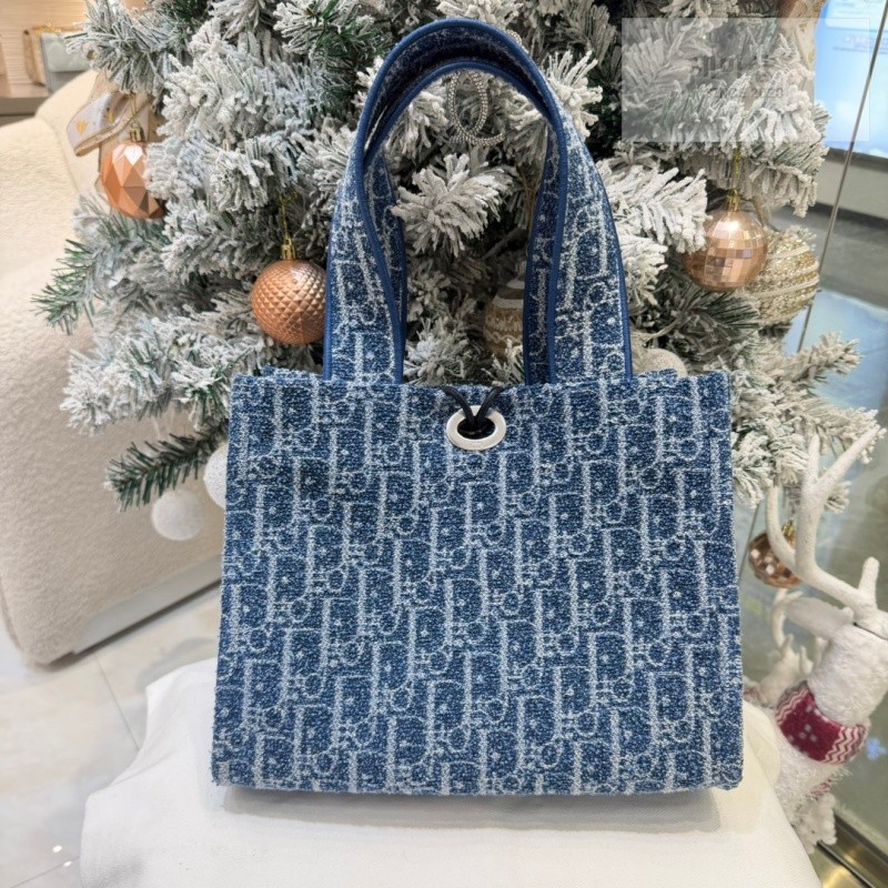 D I O R 디올 리비에라 스펀지 이펙트 북 토트 백 스몰 블루 오블리크 패브릭 블루 Bag 8번 이미지