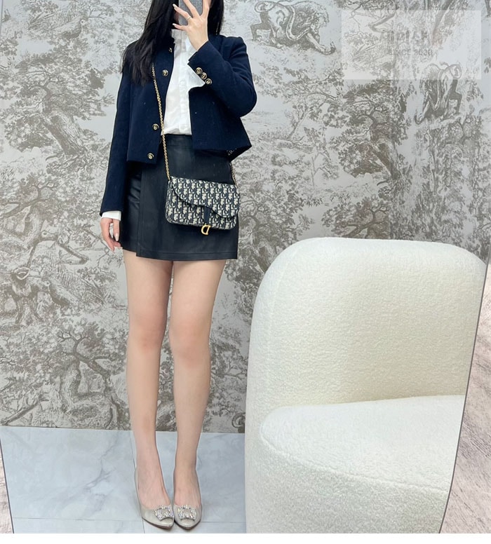 D I O R 디올 새들 체인 파우치 WOC 백 블루 오블리크 자카드 Bag 9번 이미지