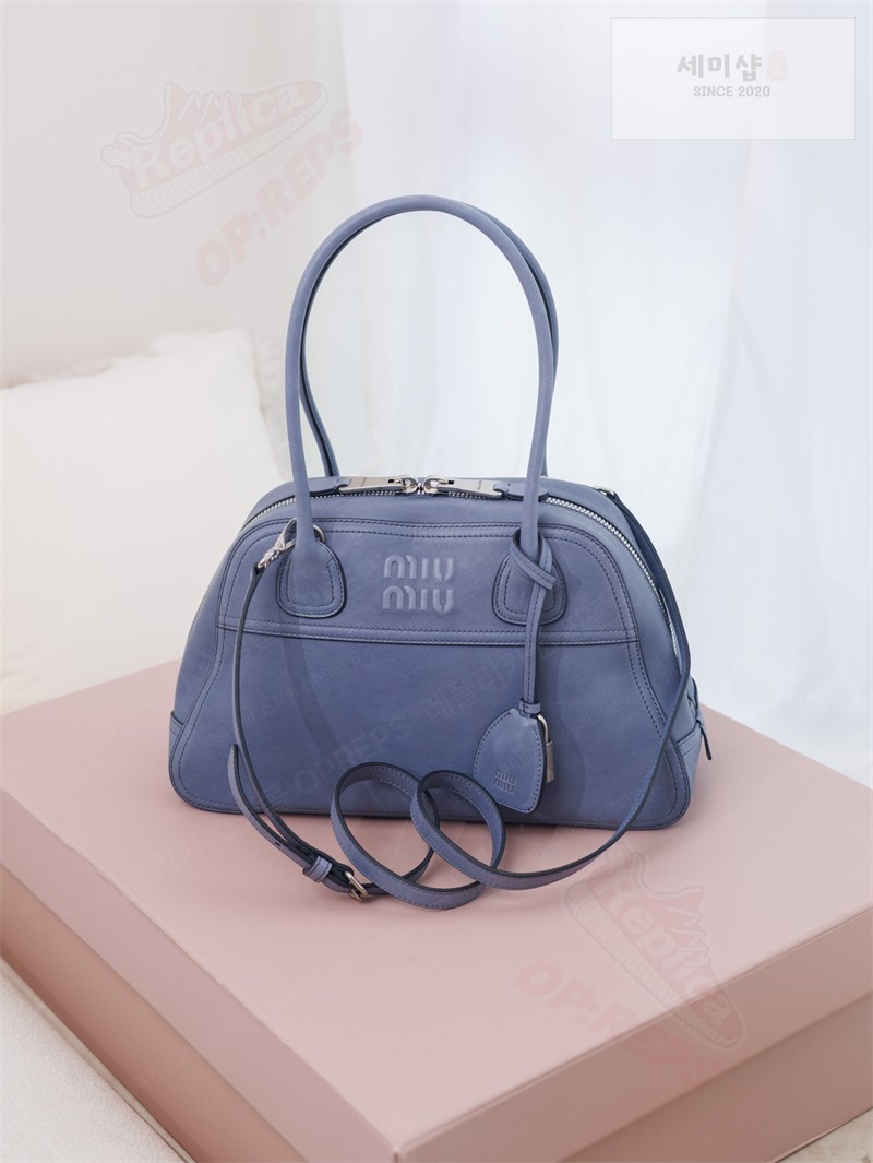 Miu Miu 미우미우 비방 나파 레더 백 5BB199 아스트랄 블루 Bag 9번 이미지