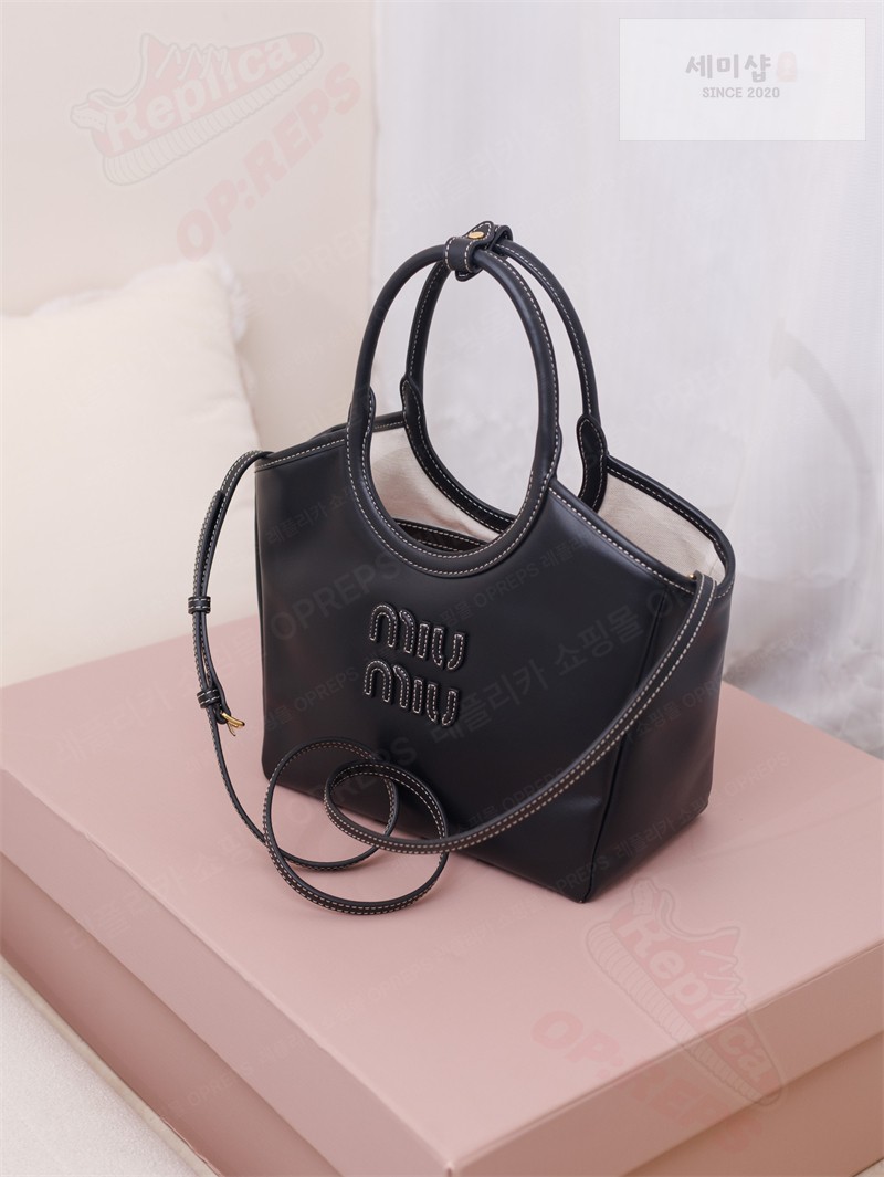 Miu Miu 미우미우 아이비 레더 백 5BA284 블랙 Bag 9번 이미지